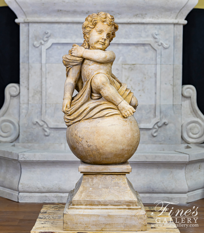 Marble Statues  - Pair Of Cherubs In Rare Breccia Tone Marble - MS-210